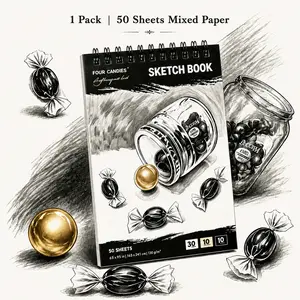 【Art Gift】 Four Candies 50 Sheets Triple-Tone Sketchbook (6.5"x9.5", White/Kraft/Black Mixed Pages), 130gsm Thick Multimedia Paper Top-Bound Art Drawing Pad