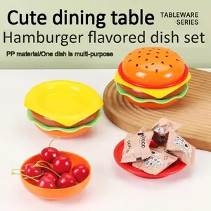 Large Burger Cartoon Creative Bone Plate Set, Multi-Layer Plastic Plates, Small Bowls, Nuts, Fruits, Snacks, Dessert Dishes Set