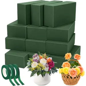 12 count Floral  Blocks with 3 Rolls Floral Tape 5.5''L x 3.1''W x 1.8''H Green Square Flower Foams Flower Arrangements Supplies for Dry & Wet Flower Wedding  Decor and DIY Crafts