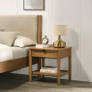 Vichy Single-Drawer Bedroom Nightstand with Shelf, Light Walnut