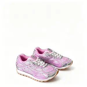 Viral Y2K Barbie Pink Metallic Mesh Sneakers Women - Shiny Breathable Chunky Running Shoes, Non-Slip Lightweight Cute Trainers for Street Style Daily Wear breathable pink mesh sneakers non-slip chunky running shoes