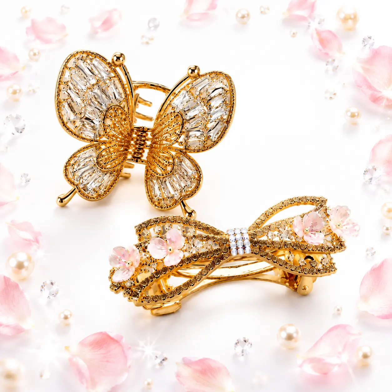 Women's 2-Piece 3D Sparkling Rhinestone Butterfly Hair Clips, Crystal Fashion Hair Accessories, 3D Butterfly Hair Clips
