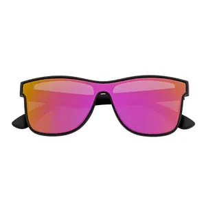 PRIME TIME Classic Polarized Flat Lens Sunglasses, Matte Black Frame with Purple Mirror Lenses, Classic Sunglasses