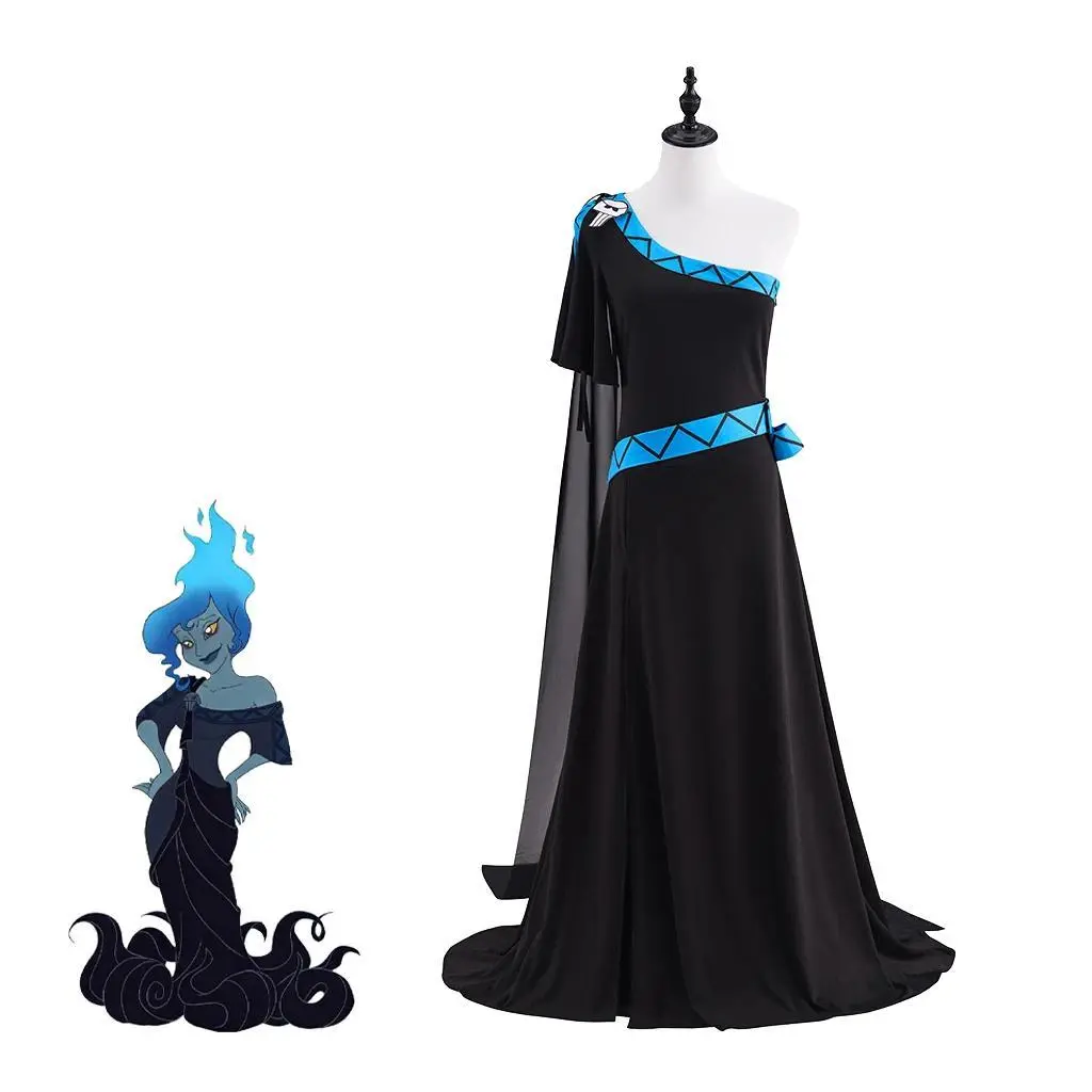 Women's Anime Hades Megara Cosplay Black Robe Ball Gown - Halloween Witch Clothes, Hercules Themed Festive Party Apparel for Ladies