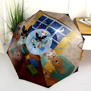 Bing Bunny Pattern Print 1 Pc Automatic Folding Umbrella Portable & Foldable Design With 8 Ribs Casual Outdoor Accessory Birthday Festival Christmas Gifts Q0024