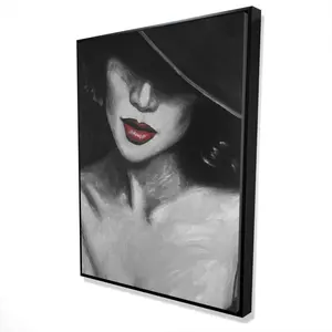 360 stand Framed Black & White Wall Photo Art - 36x48 in. Bold Artistic Red Lips Lady Print, Wedding Gift for Living Room Home Decor, Decoration Artwork, Art-Themed Wall Arts, Framed Wall Arts