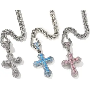 Zircon Crucifix Pendant Necklace - Unisex Cross Necklace & Pendant Jewelry, Shining Fashion Accessories for Men Women Gift