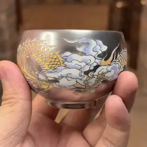 Silver-painted dragon-patterned cup