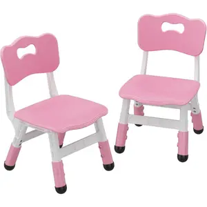 CPC Certified Kids Chairs Height Adjustable Toddler Chair with Backrest Heavy Duty 180lbs Stackable Children Study Chair with Handle Plastic Learning Chairs for Playroom Bedroom Nursery School Classroom Pink Set of 2 4