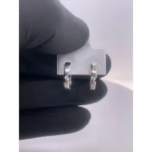 Beautiful Brushed Metal CZ Lever Back Hoop Earrings!! 925 Sterling Silver