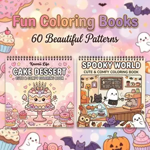 2PCS Adult Coloring Books - Cake Dessert, Cozy Spooky, Spooky World Theme - 60 Opaque Pages with Clear Lines - Vibrant Illustrations for Painting Activity - Beginner-Friendly & Exquisite Patterns for Men & Women - Perfect Gift for Easter, Birthday