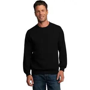 Fruit of the Loom Mens Eversoft Fleece Crewneck Sweatshirts Long Sleeve Medium Length Casual Korean Minimalist Fit Pullover Tops in Black Cotton