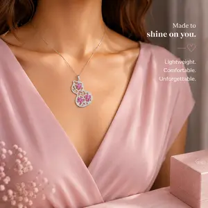 Vintage Gemstone Gourd Pendant Necklace For Women Ruby Emerald Sapphire Cocktail Party Fine Jewelry Accessories