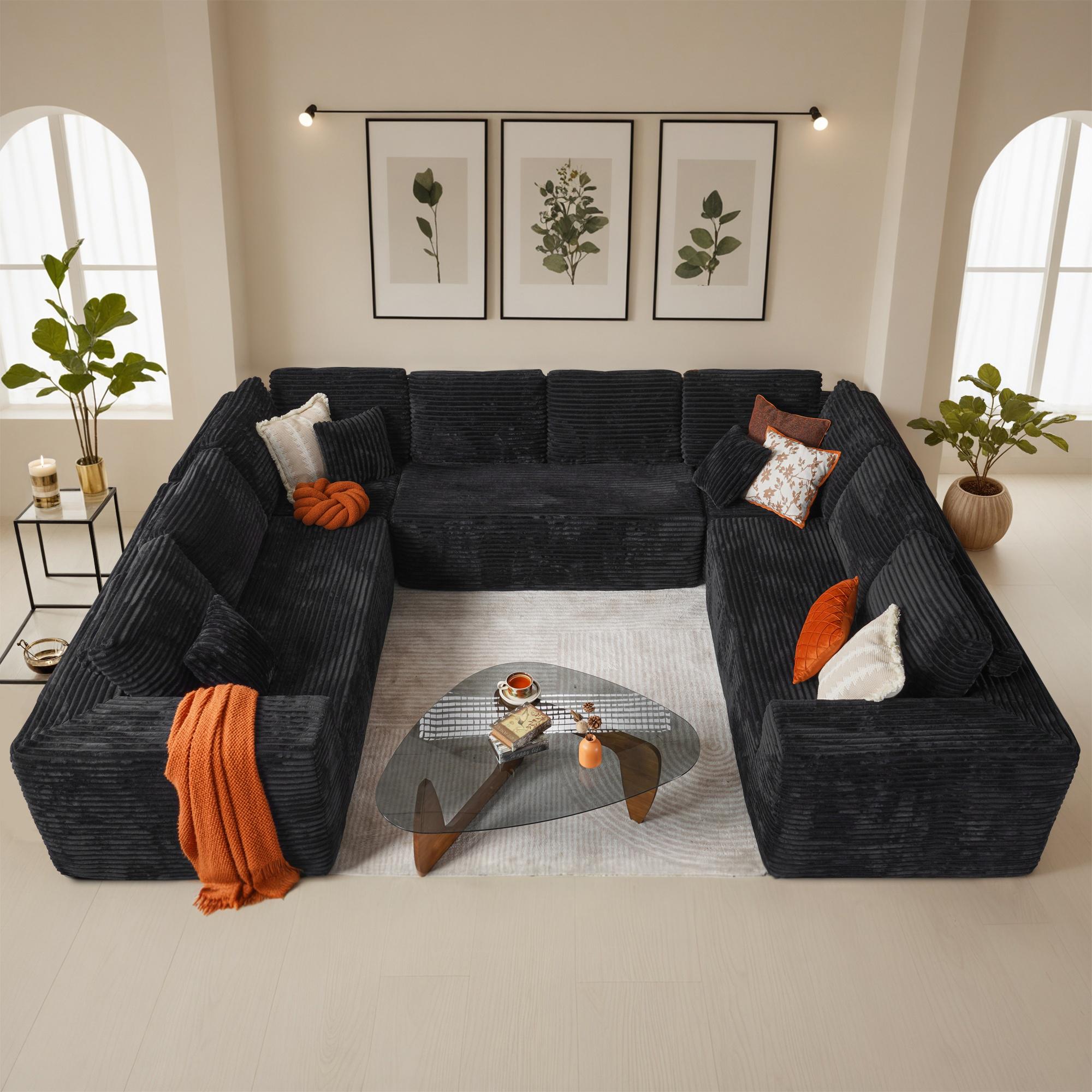 U-Shaped Cloud Sectional Sofa - Oversize Modern Modular Upholstered Couch with Deep Plush Corduroy Seat, No-Assembly Required Free Combination Indoor Furniture for Living Room, U Shaped Sofas