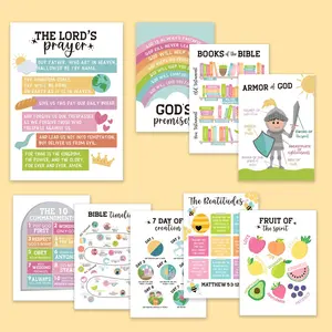 9pcs The Lord's Prayer Scripture Wall Posters - Biblical Verse Art Prints with Classic Design, Christian Home Decor & Church Decoration, Inspirational Religious Posters & Prints for Living Room or Prayer Corner, Art Illustrations