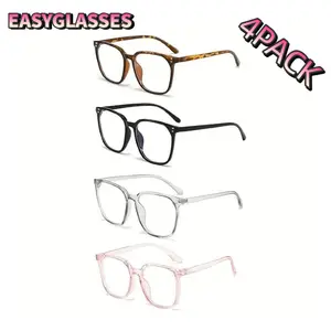 Paleshy 4-Pack  Blue Light Blocking Glasses Anti-Round Face Eyewear Set 4 Fashion Frame Colors Windproof No-Makeup Essential Internet Celebrity Style womens shades