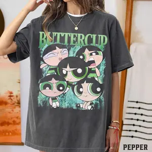 Powerpuff Girls Buttercup Shirt, Retro Cartoon Anime Graphic Oversized Tee, Gift For Women B