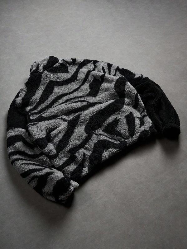 Men's Loose Tribal Pattern Fleece Jacket, Warm Thick Lamb Fur Coat, Camo Print, High Neck Full Zip Outerwear, Winter Street Style