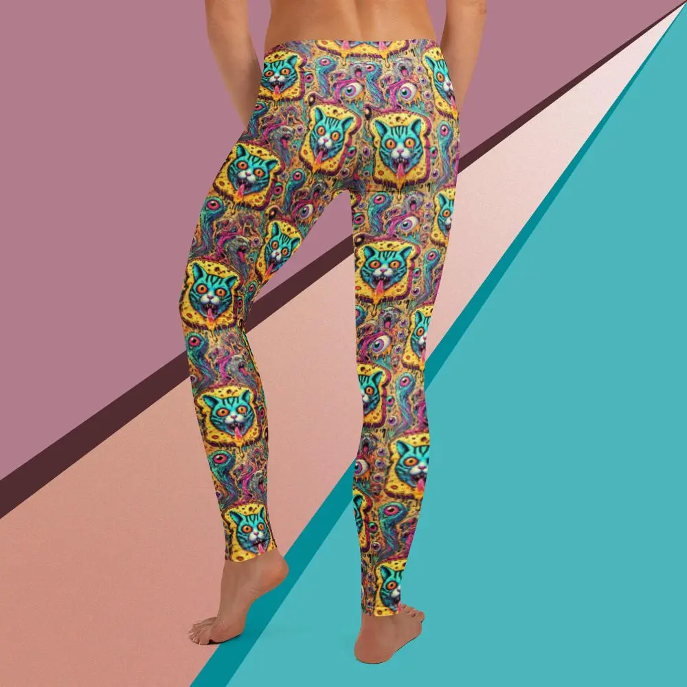 Trippy Cheese Toast Cat Leggings