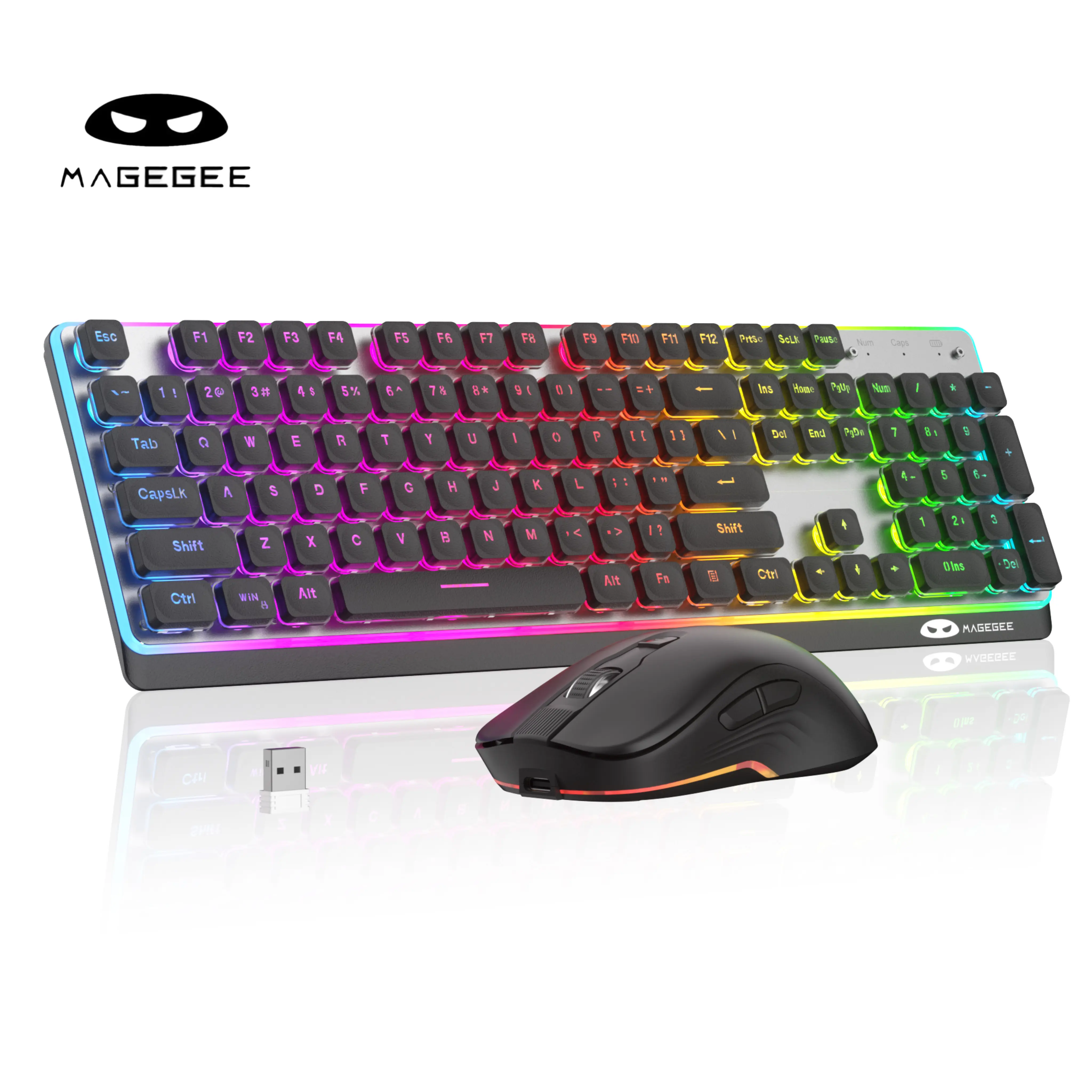 MAGEGEE TS97 wireless keyboard & mouse combo, RGB backlit, ABS shine-though keycaps, Silent Typing, Fully compatible with WIN/MacOs system for Gaming / Office.