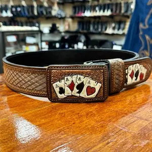 4 ACES WESTERN BELT HAND-TOOLED ARTESANAL