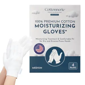 4 Pairs Cottonnerie Original Cotton Gloves for Dry Hands Sleeping, Moisturizing Gloves Overnight, Hand Moisturizer Gloves, Moisture Gloves for Dry Hands Overnight, Sleeping Gloves, Medium