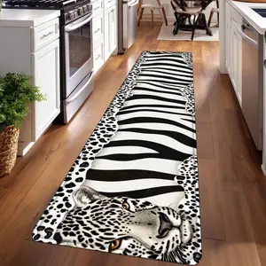 1PC， Black and White Zebra Pattern Splicing Patterned strip rugs, home décor, bathroom mats, entryway mats, bathroom non-slip mats, indoor entrance rugs, bedroom bedside mats, kitchen mats, hallway rugs, flannel sponge rugs, hallway runner rugs