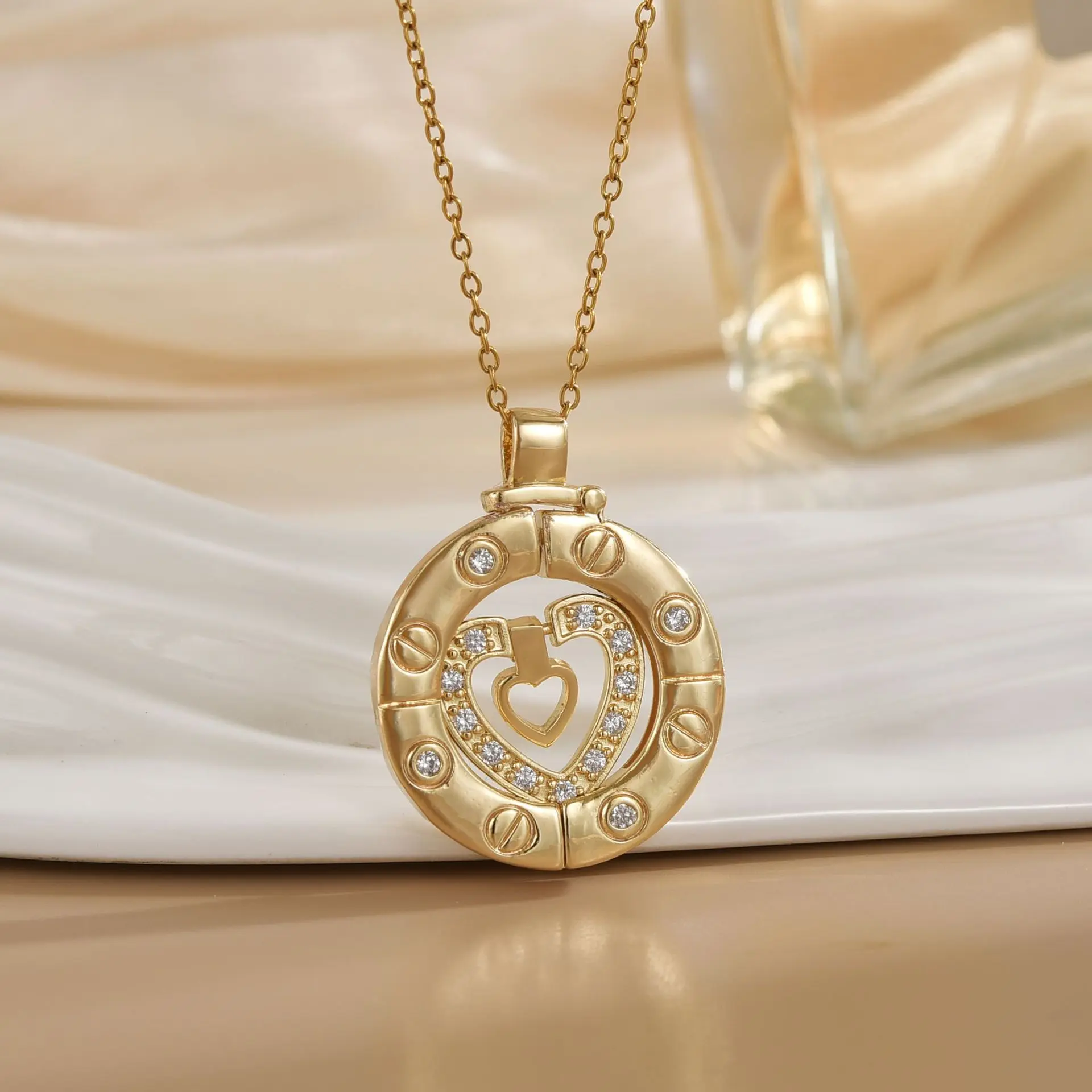 Silver-Tone Heart Necklace for Women, Elegant Layered Double Chain with a Dainty Convertible Locket, Adjustable 16-20in Gift Jewelry, Heart Design Jewelry