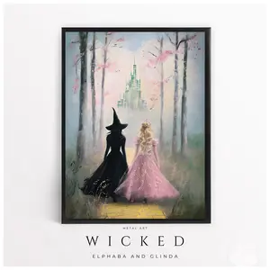 Wicked-Inspired Aluminum Metal Art – Elphaba & Glinda Walking to Emerald City – Broadway Musical Decor – Wizard of Oz Wall Art
