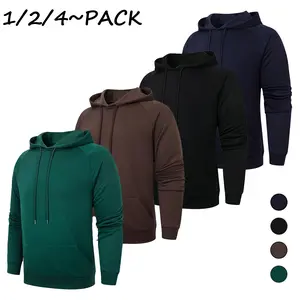 Men's 1/2/4 Pack Casual Tops Hooded Sweatshirt Pullover Athletic Quick Dry Soft Fabric Long Sleeve Solid Color Hoodie with Kangaroo Pockets Loose Sport Oversizes Fall