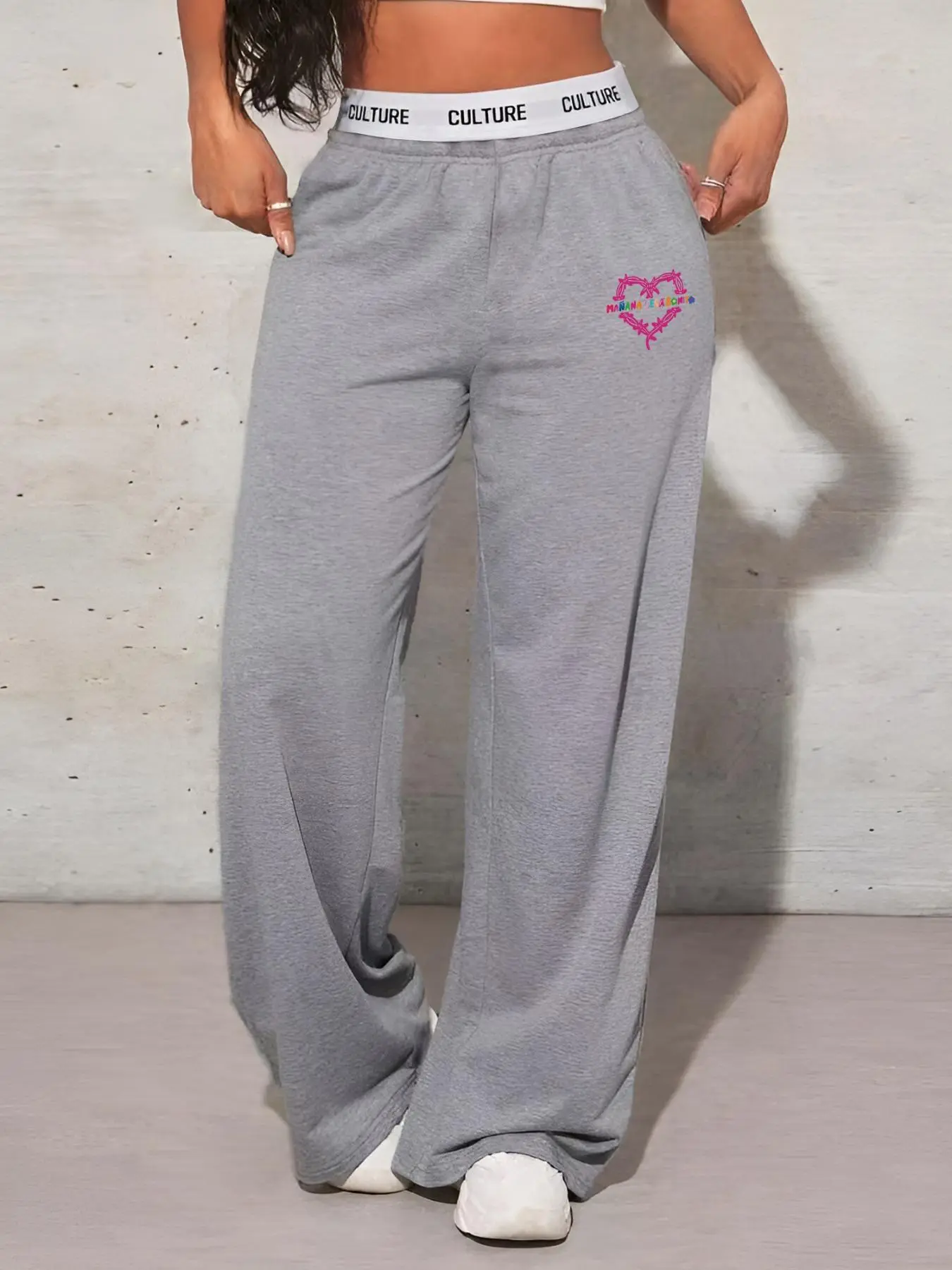 Women's Heart Print Elastic Waist Sweatpants, Casual Comfy Loose Breathable Jogger Pants for Daily Wear, Ladies Bottoms for All Seasons, Casual Fashion Pants
