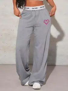 Women's Heart Print Elastic Waist Sweatpants, Casual Comfy Loose Breathable Jogger Pants for Daily Wear, Ladies Bottoms for All Seasons, Casual Fashion Pants