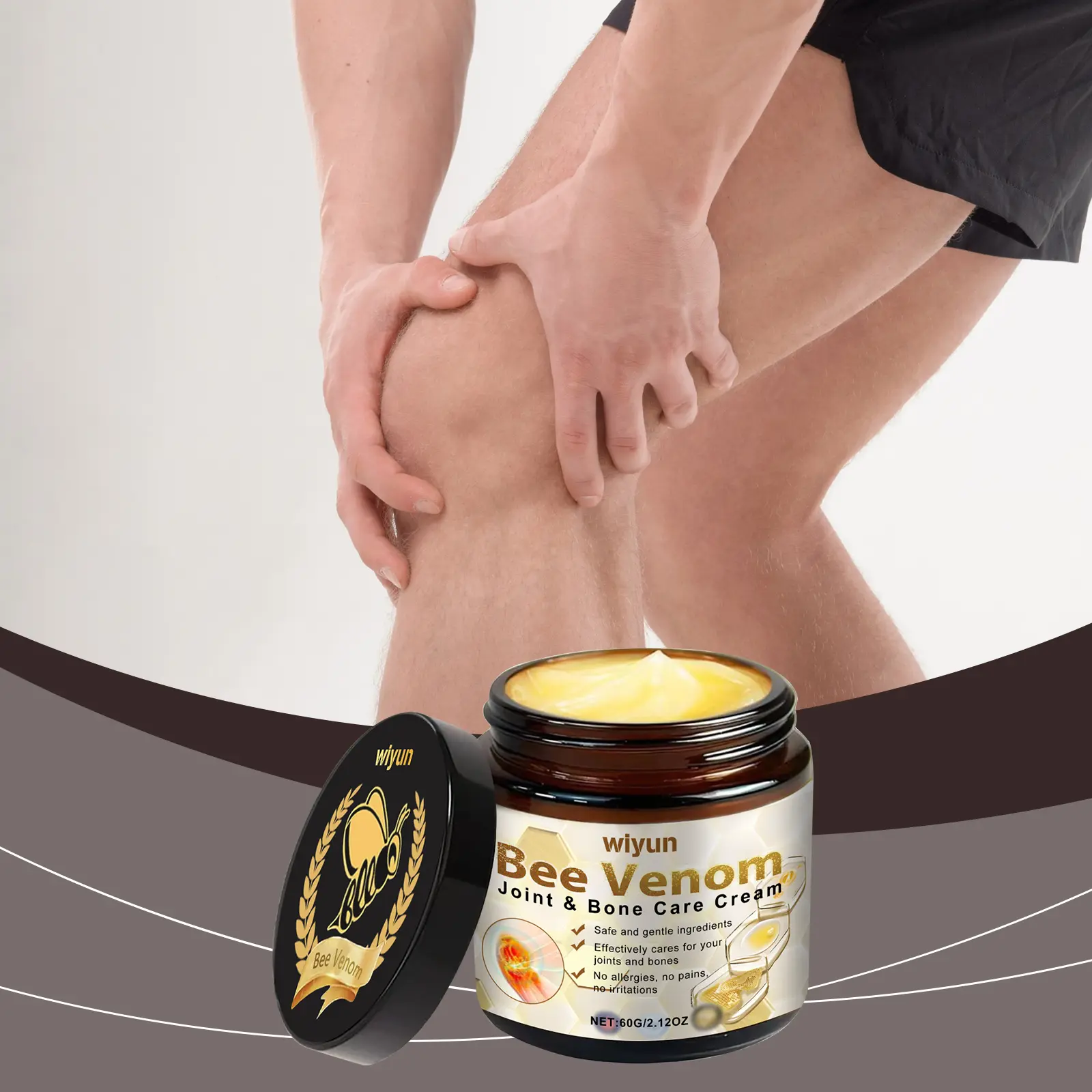 Wiyun Bee Venom Pain Relief Cream, Hip & Joint Care Solution with Glycerin, Deep Moisturizing Thermal Therapy for Knees & Back, Allows for Free Movement