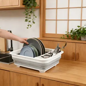 Space-Saving Foldable Dish Rack, Dish Drying Organiser, Home RV Camping Use, Plastic Plate Holder, No Drain Basin, Ideal for Kitchen Organization
