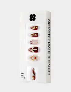 NEVER HAVE  Womens I EVER Burgundy Cherub Red French Tip Press On Nails