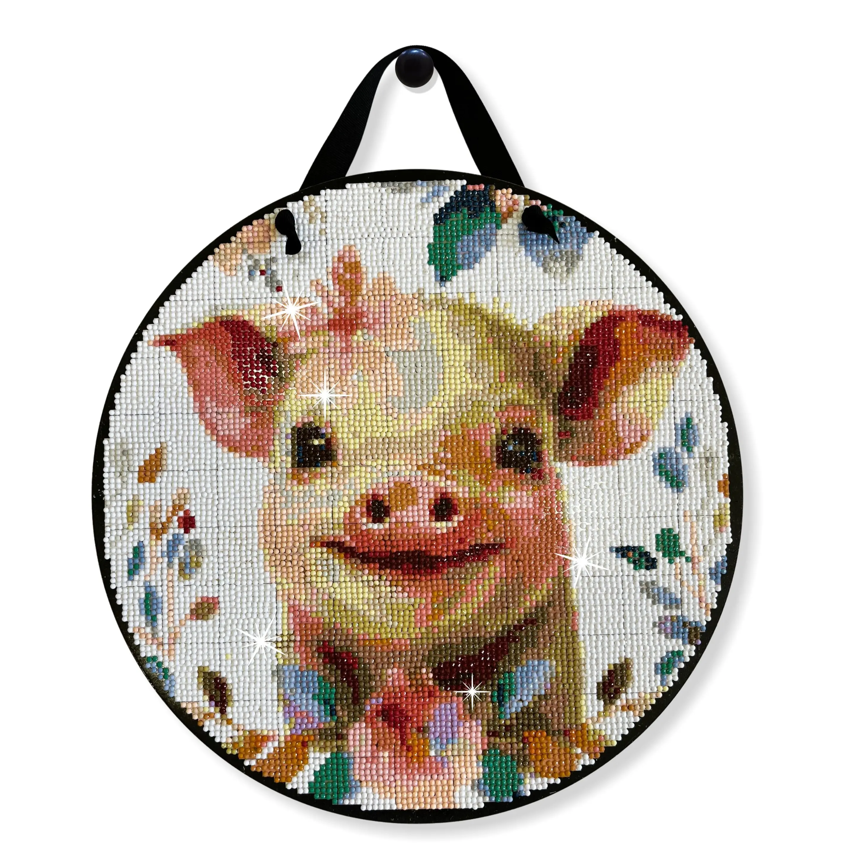 Pig Diamond Painting Kit, ROUND Drills, 12.5" Hanging Sign