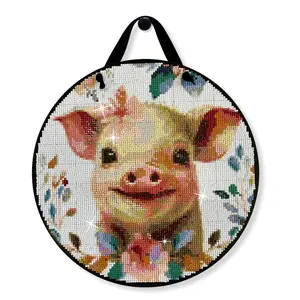 Pig Diamond Painting Kit, ROUND Drills, 12.5" Hanging Sign