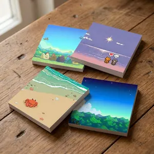 Cozy Pixel Art Sticky Notes Set 4 Pack 200 Sheets 3x3 Inch Cute Cat Chicken Crab Landscape Memo Pads Retro Gamer Office Supplies Desk Accessories Gift for Women Easter Spring Stocking Stuffers