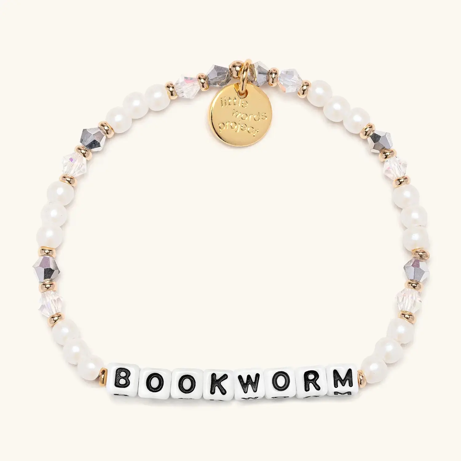 Little Words Project Bookworm Bracelet, Faux Aurora Borealis Pearl & Crystal Beaded Strand - Handmade Adjustable Gift for Readers, for Bracelet Stacks, Beaded Strand Bracelet