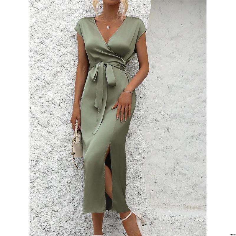 Dress Slit High Waist Collar Wrap Women Clasi SHEIN
