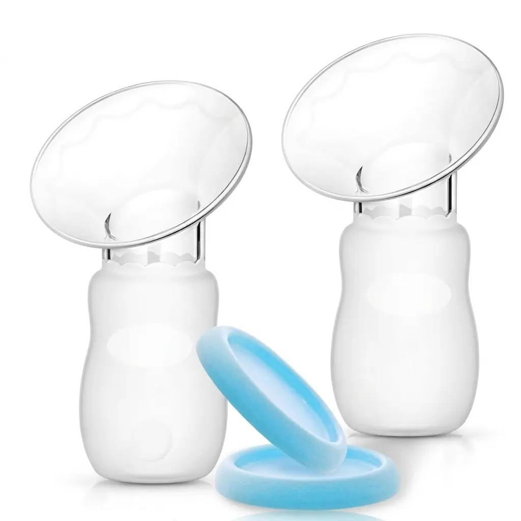 Silicone Breast Pump 2 Pack Manual Breast Pump with Leak-Proof Protective Lid 100% Food Grade BPA-Free Silicone Milk Saver (4oz/100ml) Portable Breastfeeding Milk Collector for Moms