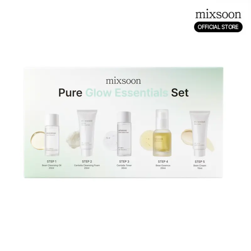 [mixsoon] All in One Pure Glow Essentials Set Bean Cleansing Oil 20ml Centella Cleansing Foam 20ml Centella Asiatica Toner 30ml Bean Essence 20ml Bean Cream 15ml Cleanse Kit Beauty Kit