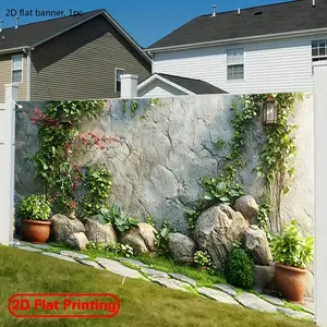 2D flat banner, 1 piece - 1 large polyester fabric banner, for garage doors, featuring green plants - highly suitable for garage door decoration, outdoor lawn decoration, party supplies, and as a photography backdrop, kdj