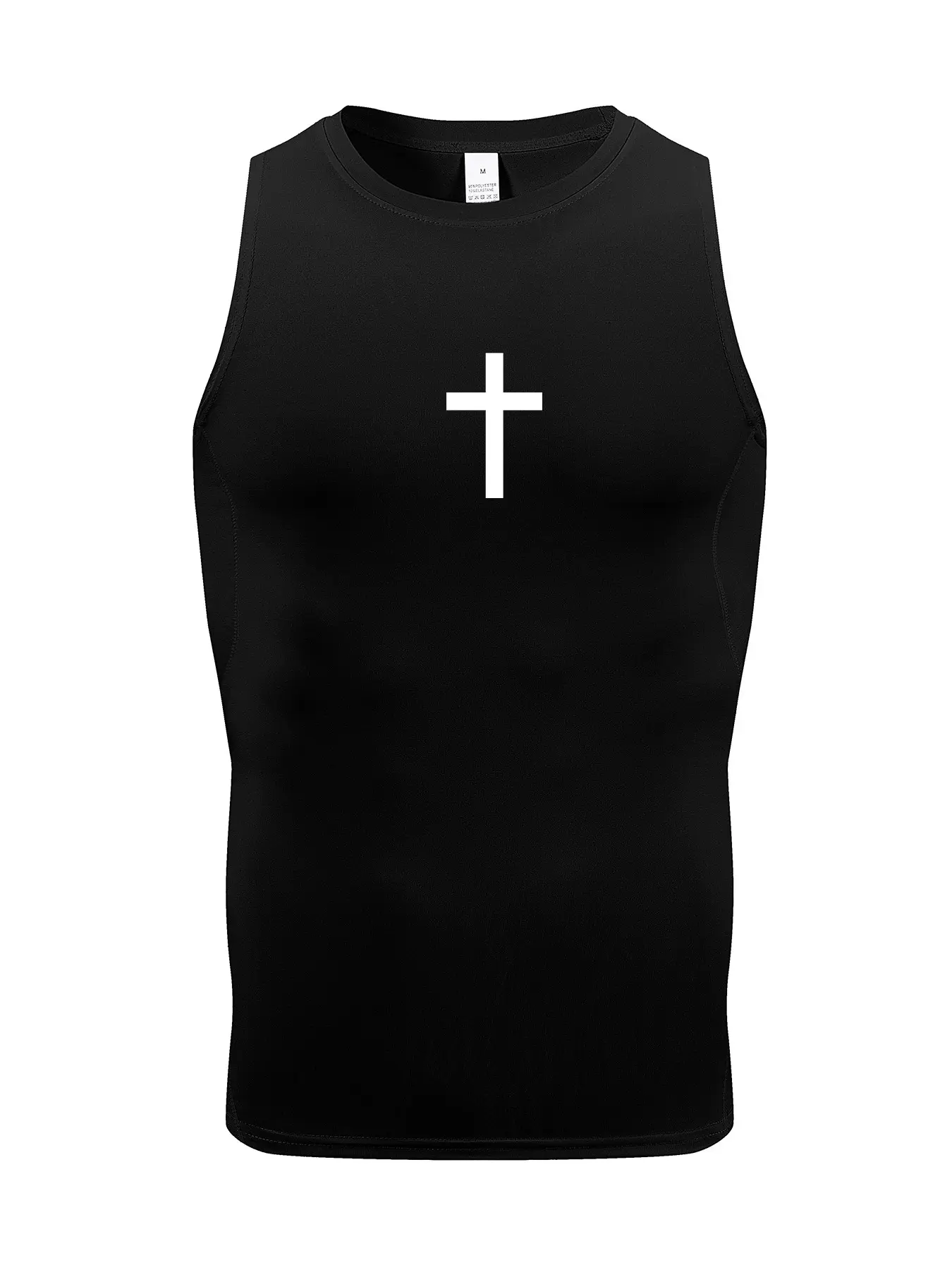 Men's Cross Print Tank Top Vest Tee, Casual Classic Breathable Sleeveless Round Neck Top for Summer, Men's Top for Daily Wear, Sleeveless Shirts, Menswear