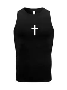 Men's Cross Print Tank Top, Casual Sleeveless Round Neck Top for Summer, Men's Top for Daily Wear, Menswear