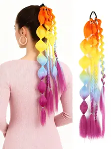 1pc Multicolor Braided Ponytail＋Bubble Ponytail Extension for Women ,Y2k Hair Ponytail,Pre Stretched Ponytail Hair Accessories,22 Inch Wrap Around Ponytail Afro Puff Ponytail Style Hair Extensions ,Curly Braided Straight Textured Hairband Ponytails