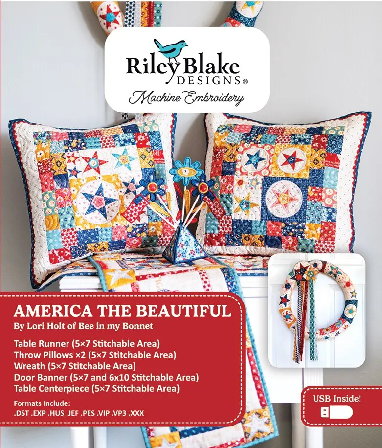 Riley Blake Designs Lori Holt America the Beautiful Machine Embroidery Quilt Projects USB ME018AMP24R4