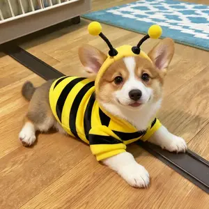 Cat Bee Antenna Costume Hoodie Cute Bee Striped Dog Kitten Puppy Pet Costume (Medium Size, Yellow and Black)