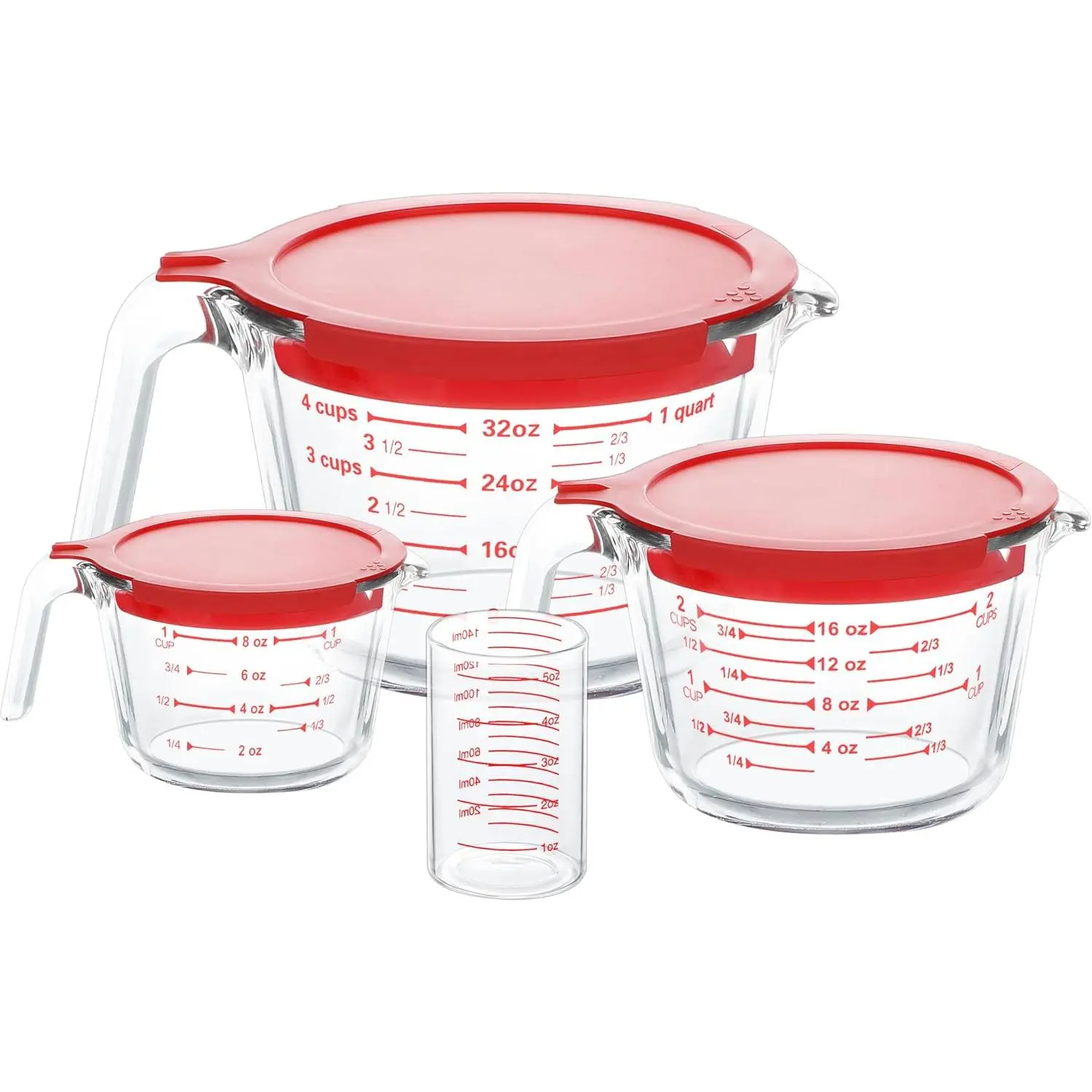 4 count Glass Measuring Cups Set, 5 Oz, 1-Cup, 2-Cup, 4-Cup Liquid Measuring Cups with  for Kitchen, Freezer and Microwave Safe