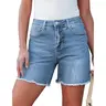 luvamia Women's High-Waisted Stretchy Denim Jean Shorts, Traditional Style Comfortable Bottoms with Pocket, Summer Casual Raw Hem Mom Cutoff Jorts